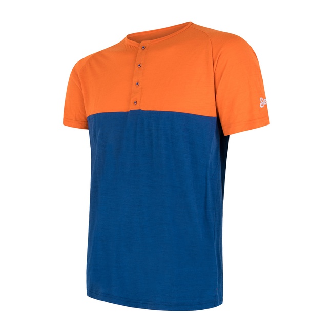 Triko krátké pánské SENSOR MERINO AIR PT s knoflíčky oranžovo/modré